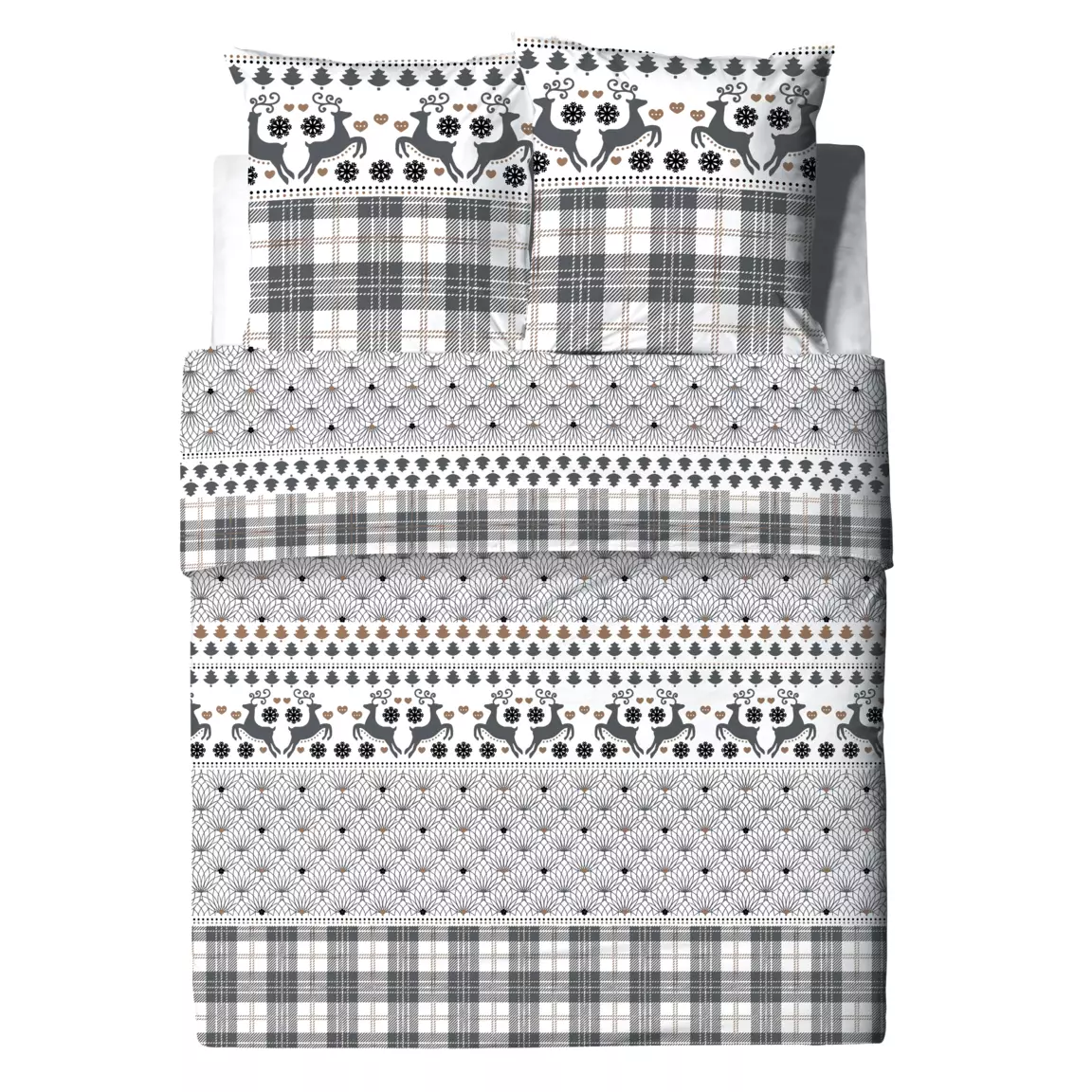 Housse de couette et deux taies coton (260 x 240 cm) Aflak Grise