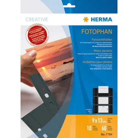 HERMA Fotophan Fotosichthüllen, 9 x 13 cm quer, schwarz, 10 Hüllen