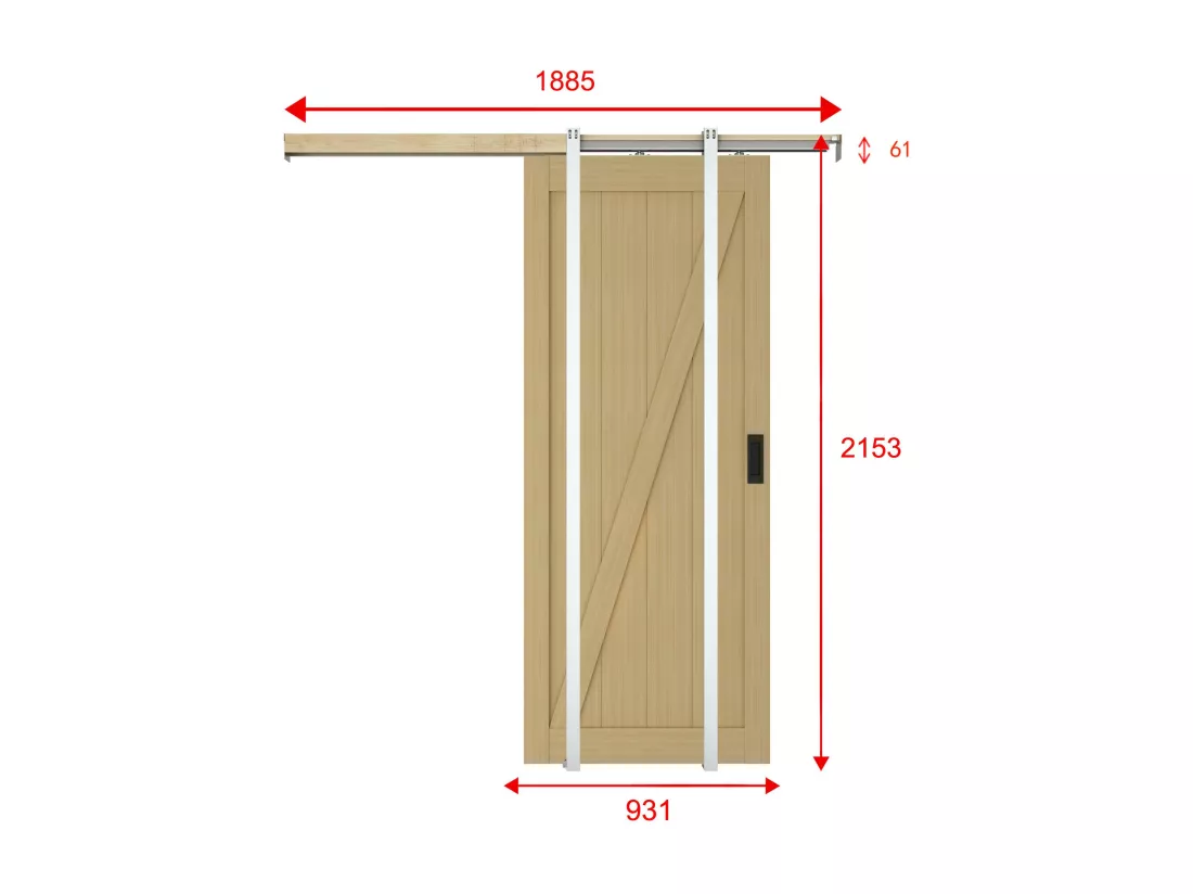 Porte coulissante avec système à galandage en bois et MDF - Naturel clair - H205 x L93 cm - BALERMA