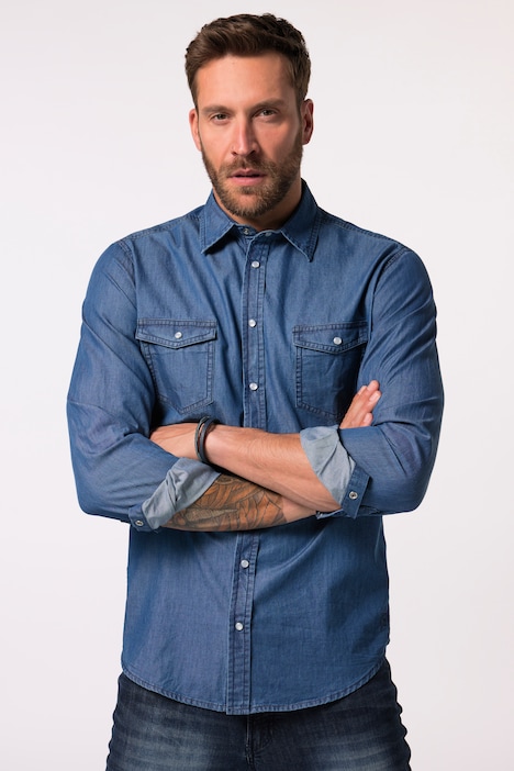 JP 1880 Jeanshemd, Langarm, Kentkragen, Modern Fit, bis 8 XL