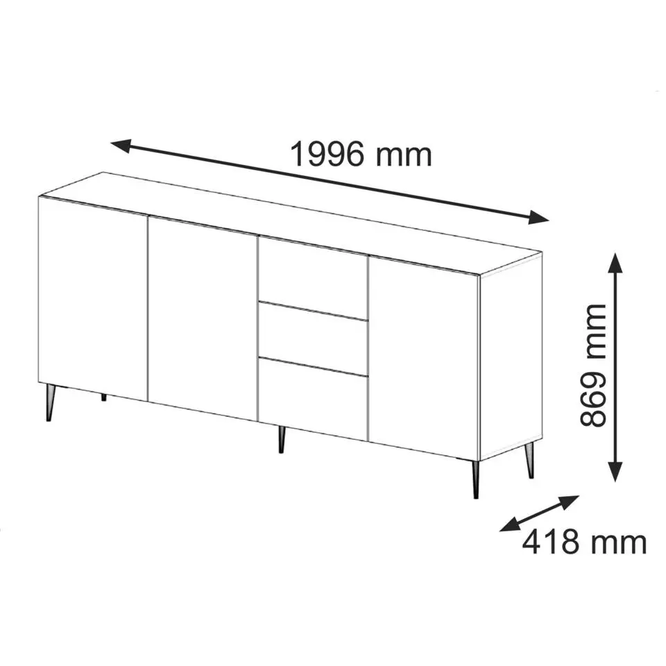 Ravenna B dressoir ladekast 200 3D3S gefreesd MDF folie mat