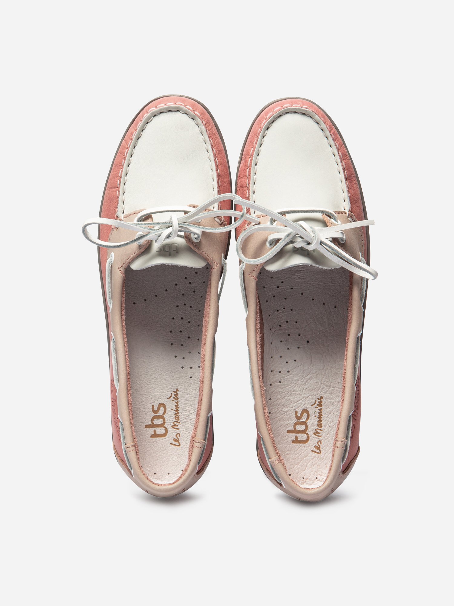 Chaussures Bateau Femme Cuir Pivoine et Blanc