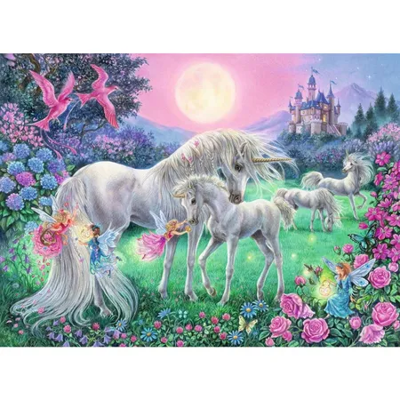 Ravensburger XXl Puzzle Color Star Line Einhörner im Mondschein, 100 Teile