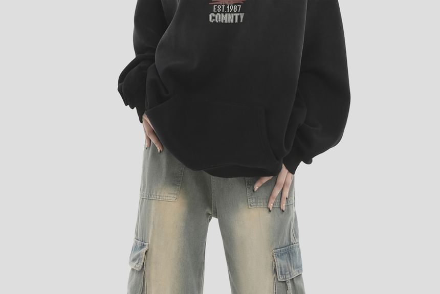 INStudio - Mid Rise Pocket Detail Washed Wide Leg Jeans