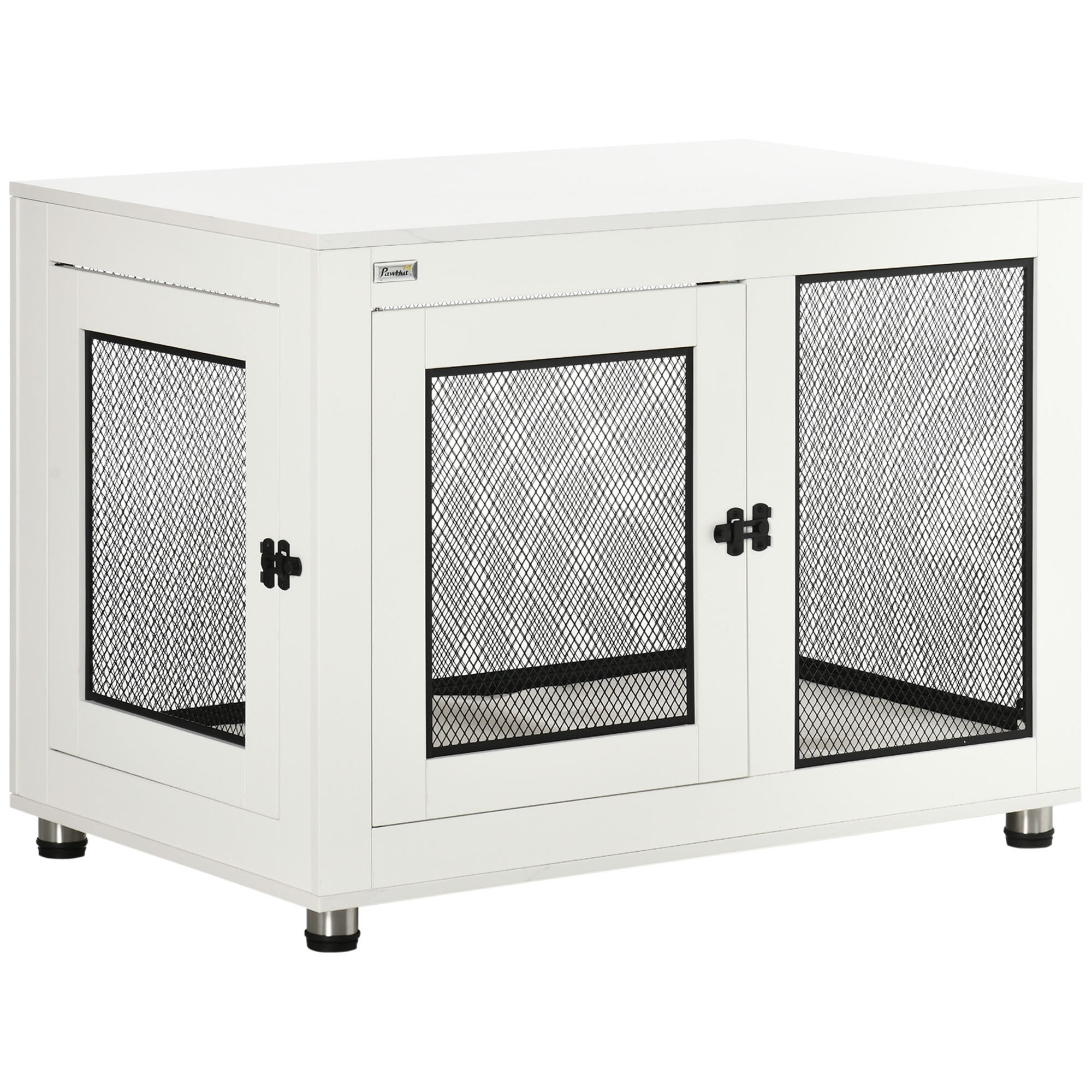 PawHut Hundekäfig mit Tischplatte und 2 Türen weiß 94L x 60B x 71,5H cm