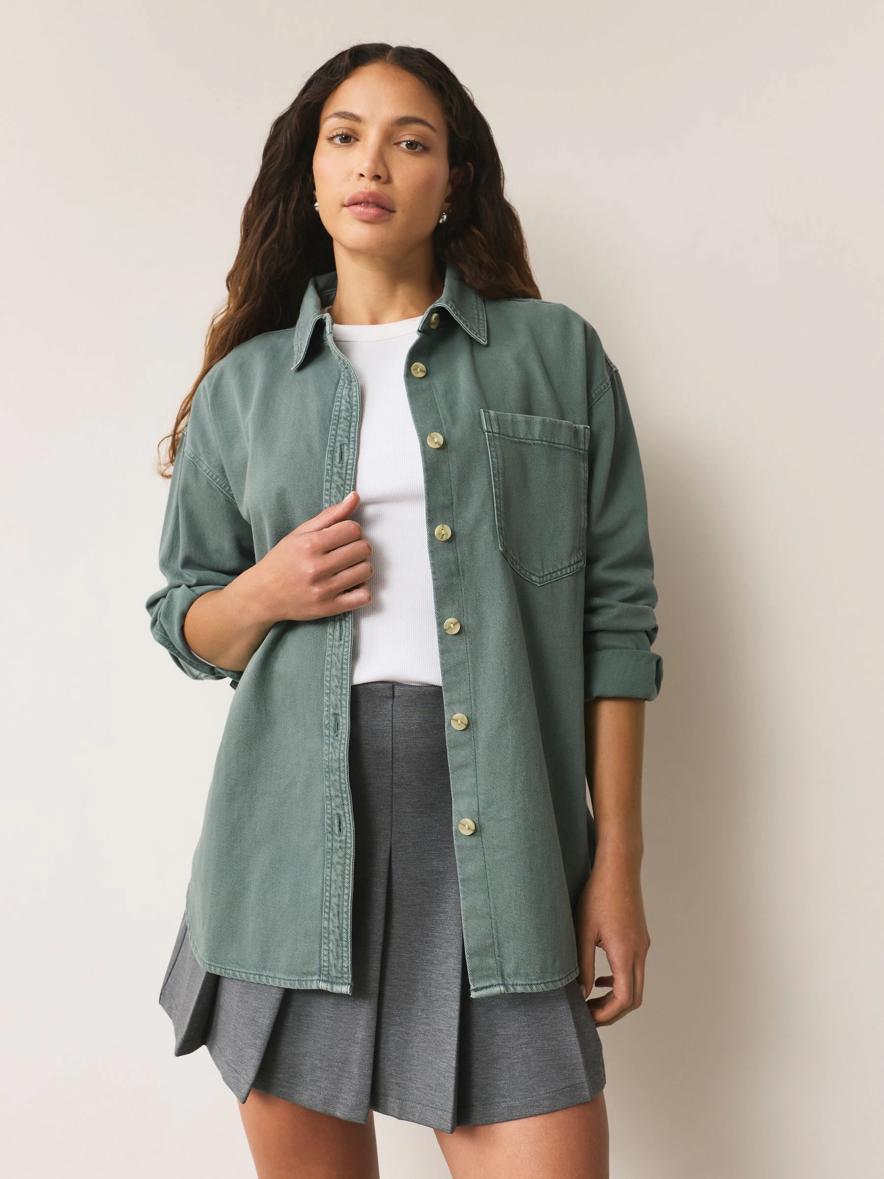 Groen - Oversized denim overhemd