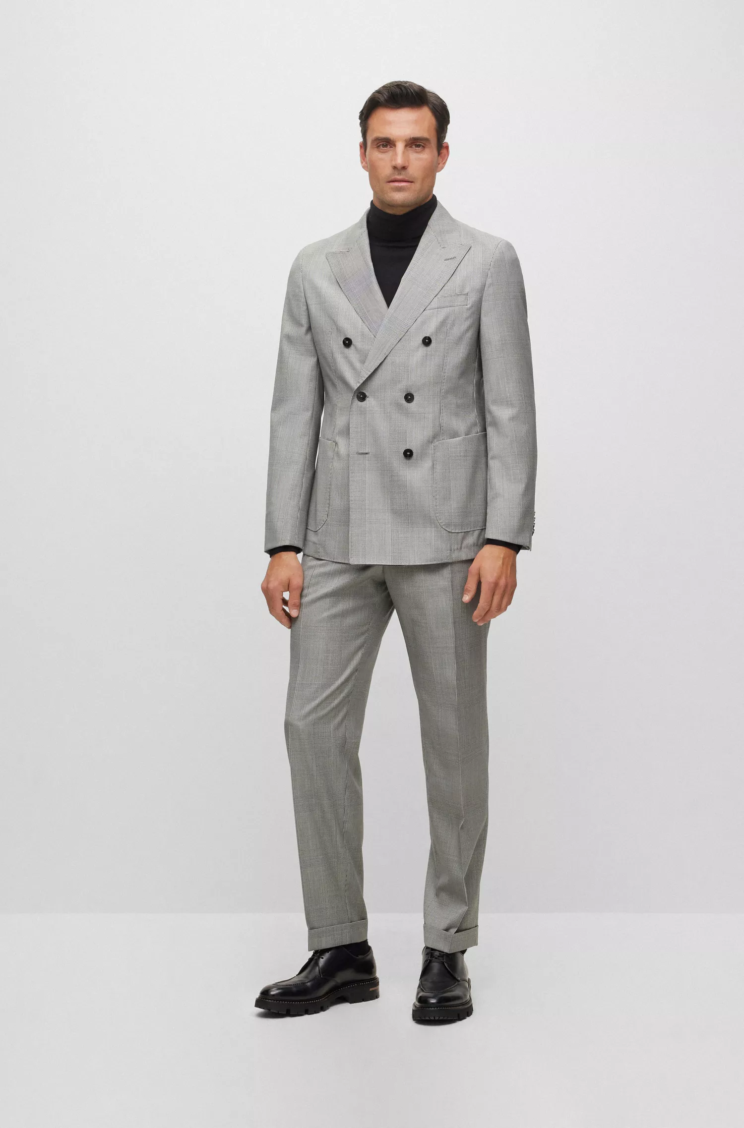 Terno BOSS Camel Slim-fit em lã virgem xadrez