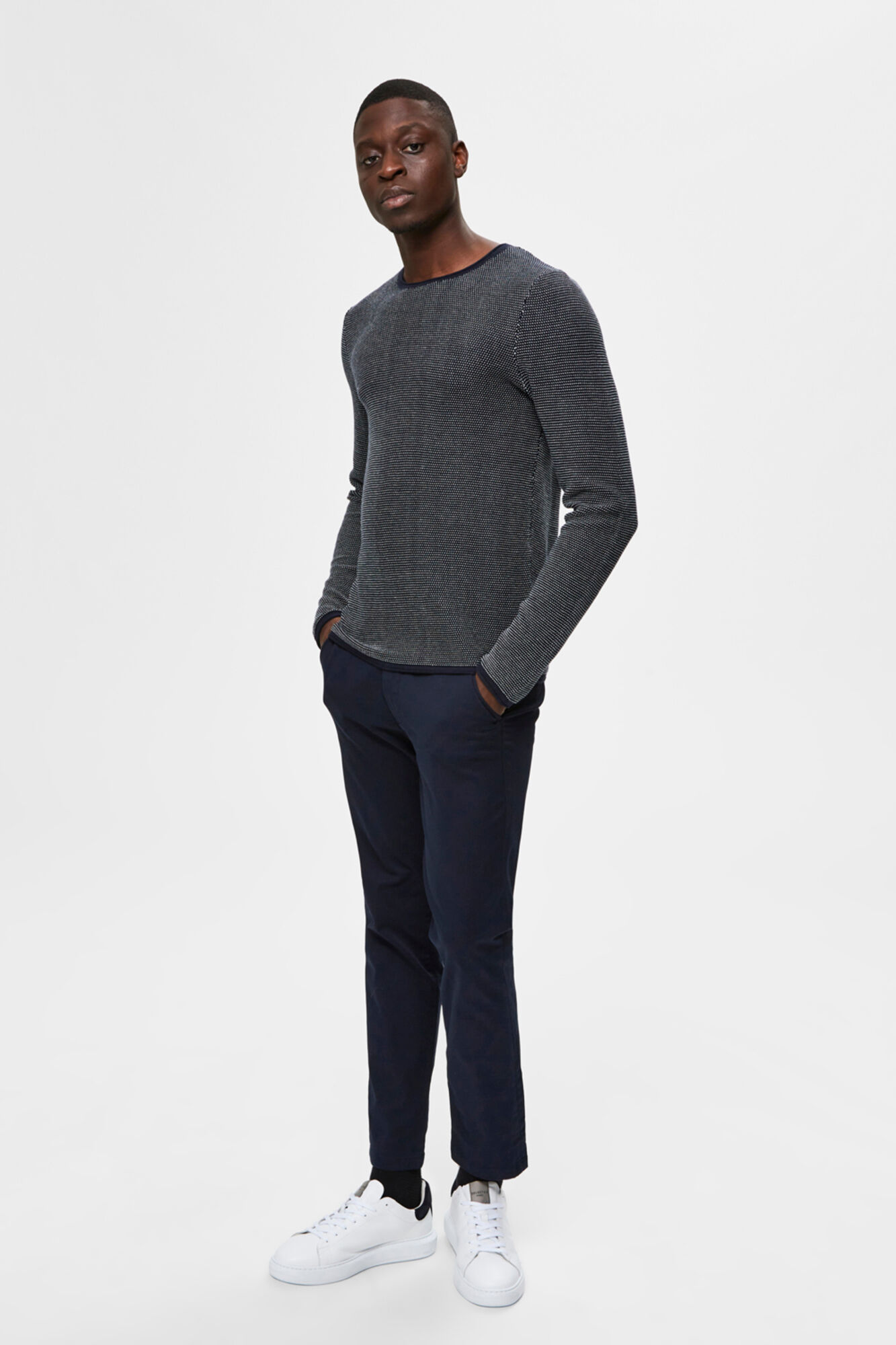 Calça chino comprida slim fit - Azul