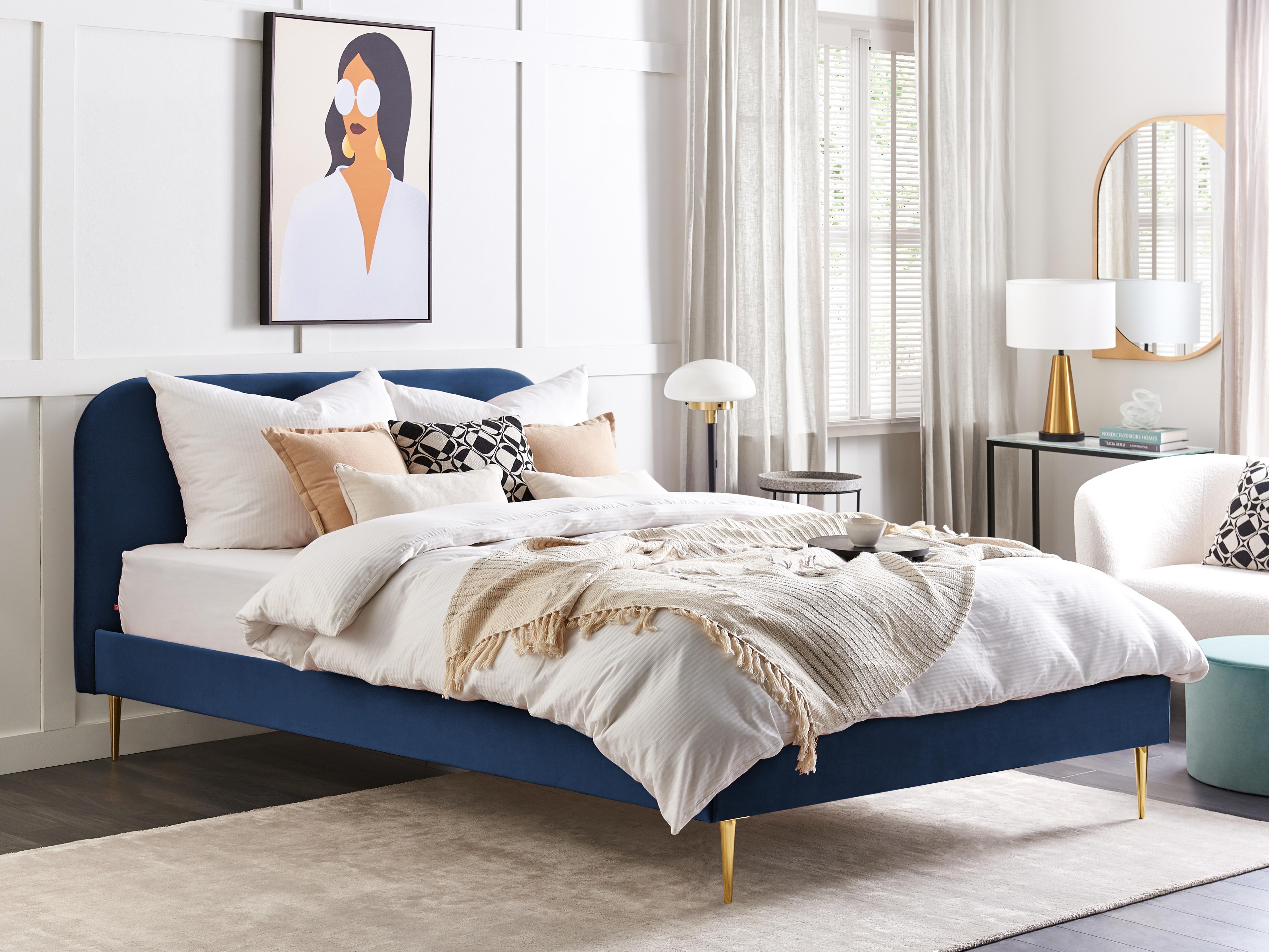 Bed Fluweel FLAYAT 180 x 200 cm Marineblauw
