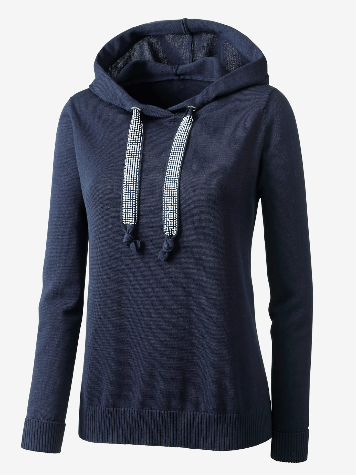 Pull en tricot fin léger avec capuche et lien à nouer orné