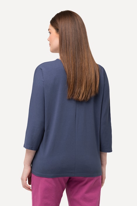 T-Shirt, Raffung, V-Ausschnitt, 3/4-Arm, Biobaumwolle