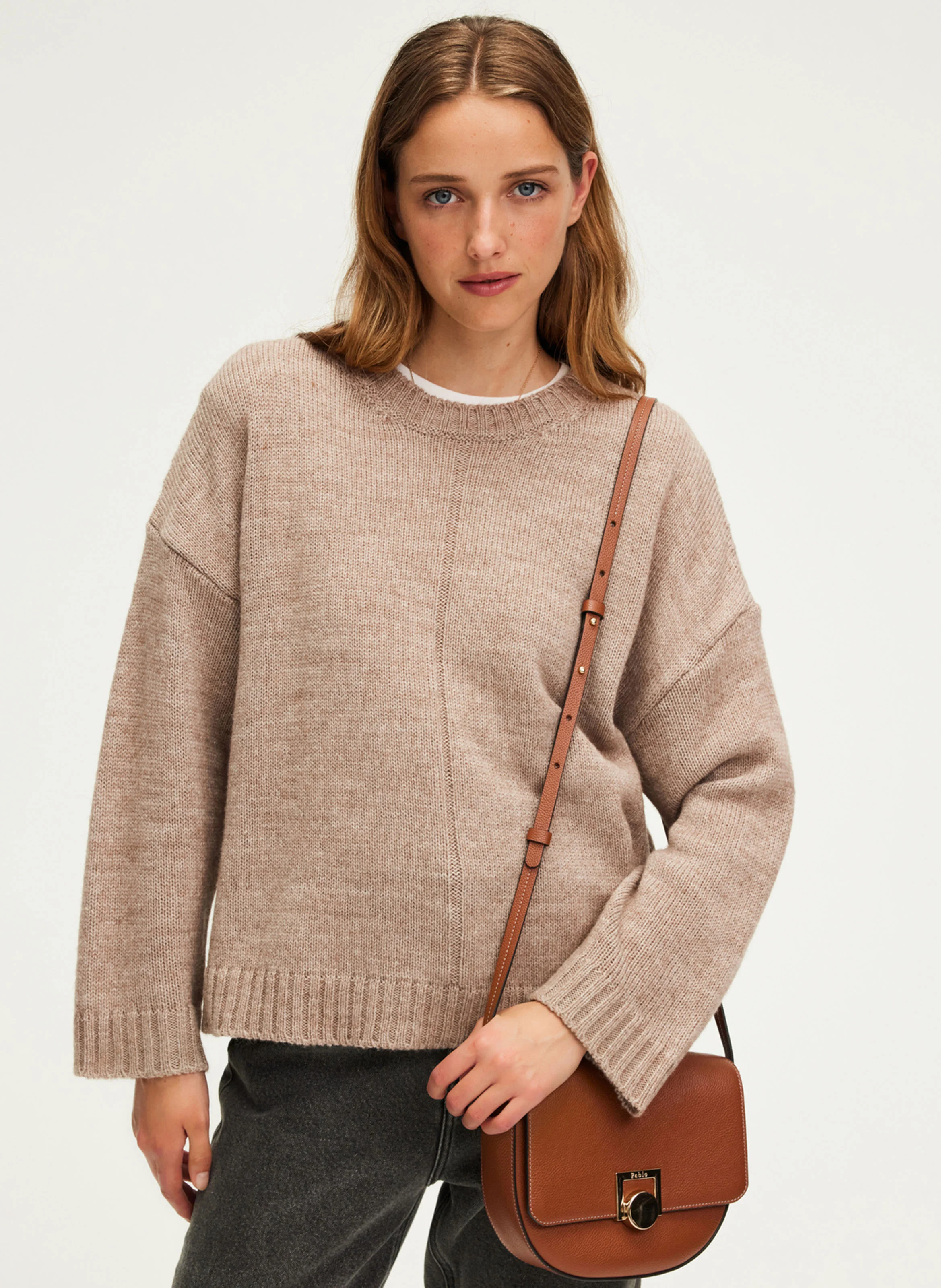 JOSSIA - Pull droit col rond en laine mélangée | Beige