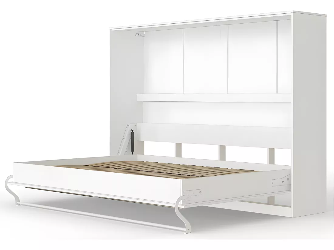 Armoire Lit escamotable 140x200cm Supérieur Horizontal Lit Rabattable Lit Mural Blanc/blanc