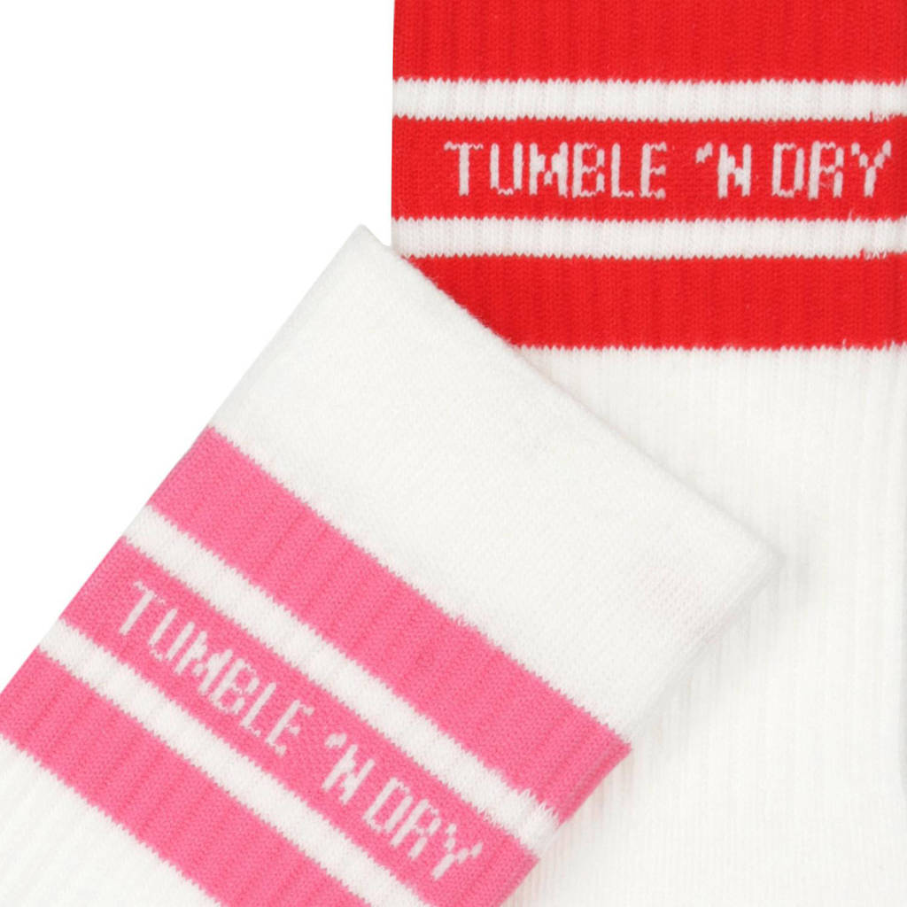 Tumble 'n Dry sokken - set van 2 paar wit/roze/rood met streep