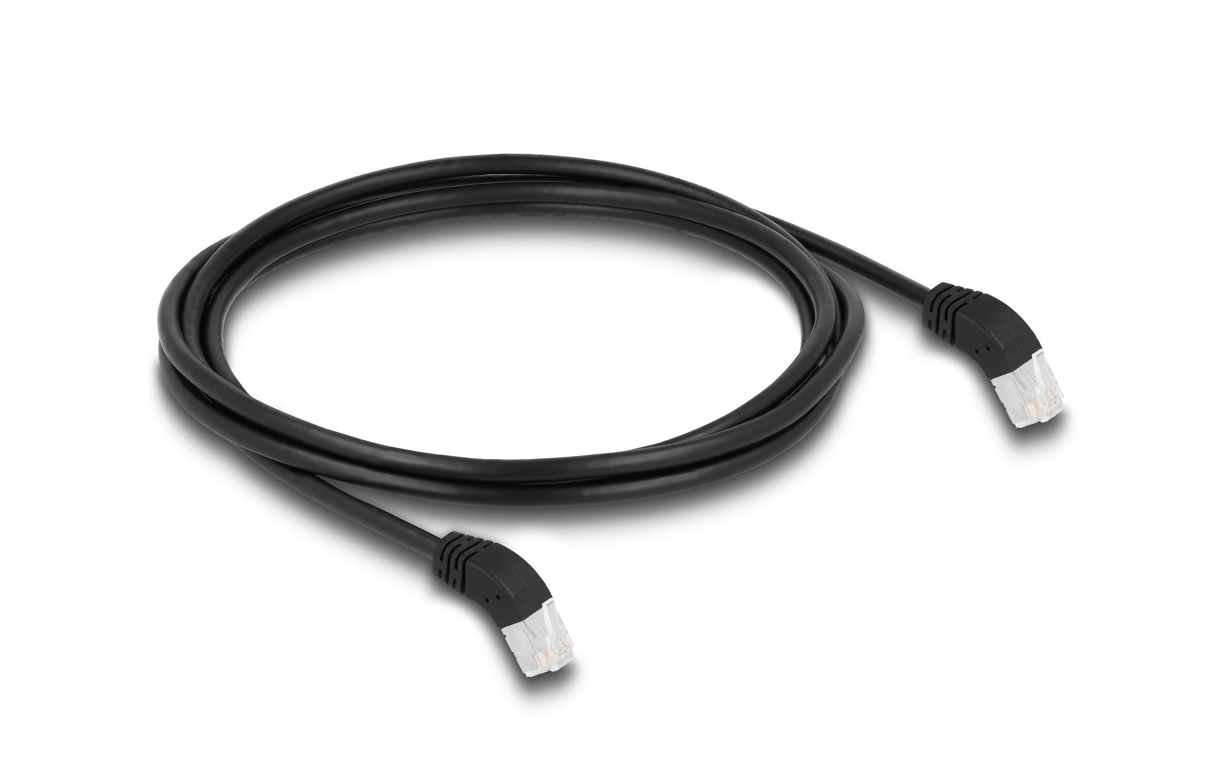 Patchkabel 45° oben gewinkelt Cat 6A, S/FTP, 2 m, SchwarzDelock RJ45 Netzwerkkabel Cat.6A S/FTP 45° nach oben gewinkelt 2 m schwarz
