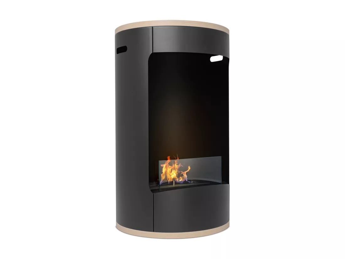 Ottaviano - Cheminée au bioéthanol de sol avec double étagère en bois mélaminé, ø 40xH67,5 cm couleur noir