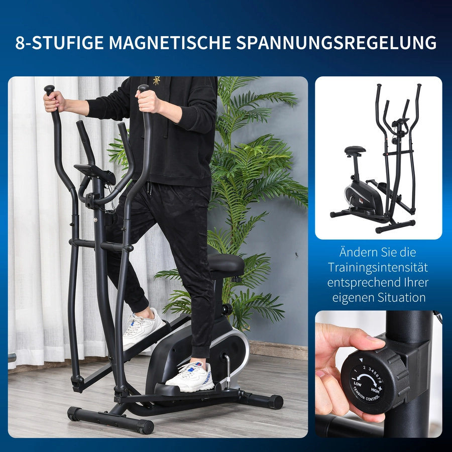 HOMCOM Heimtrainer 8 Widerstandsstufen, mit LCD Display, höhenverstellbar Schwarz