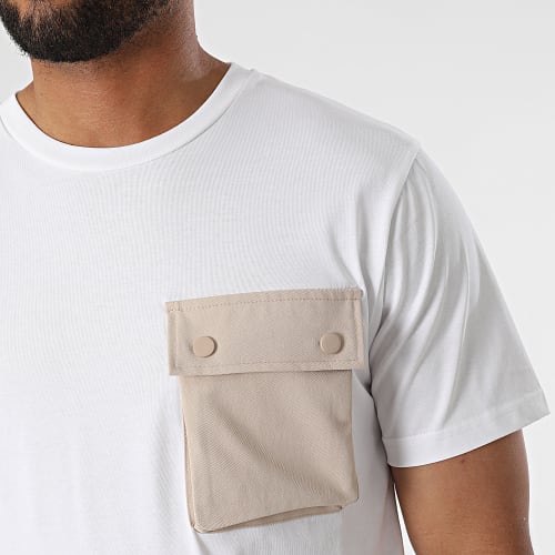 Tee Shirt Poche T8815 Blanc Beige