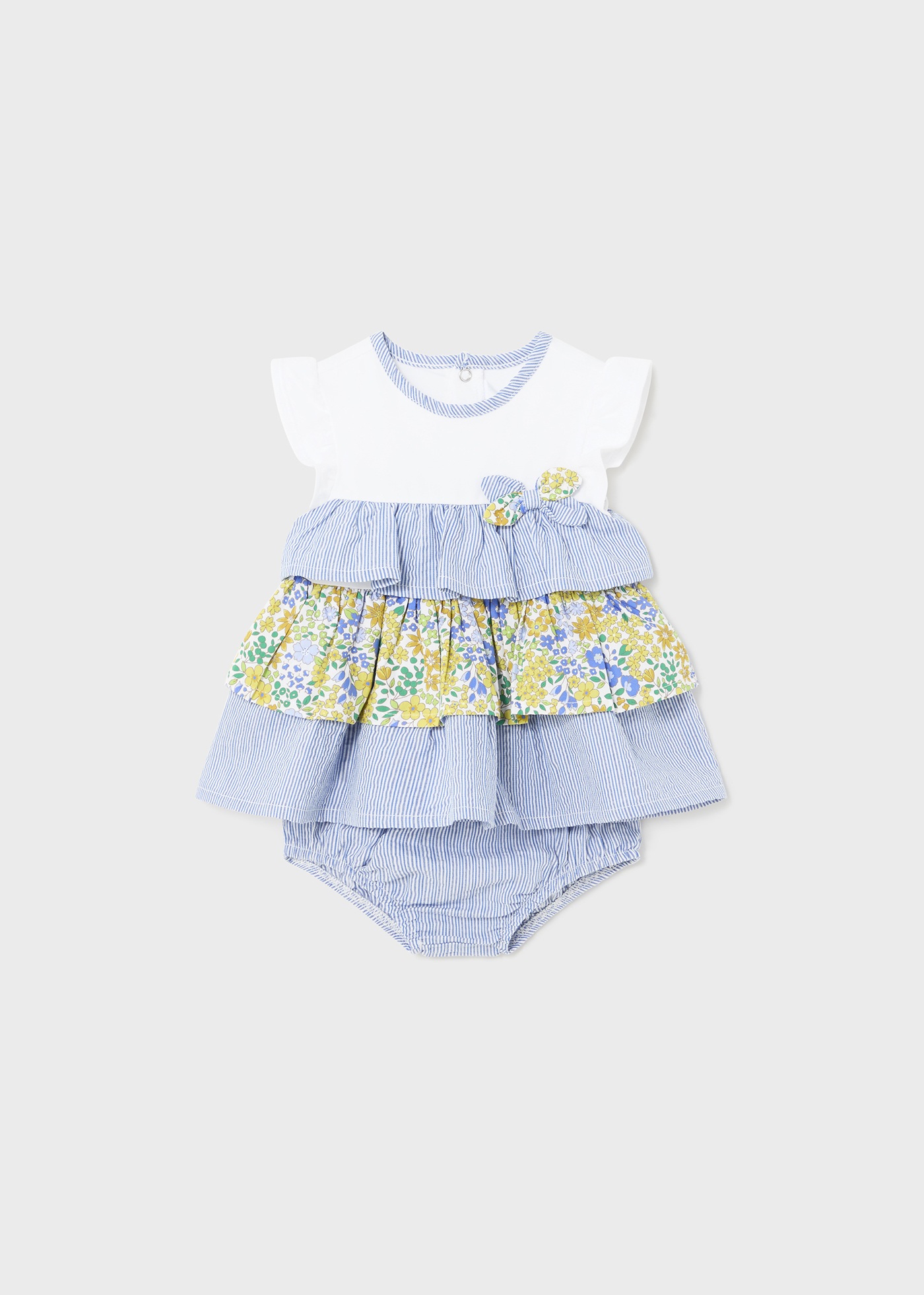 Vestido Better Cotton para recém-nascido com estampa de dente-de-leão e capa para fralda.