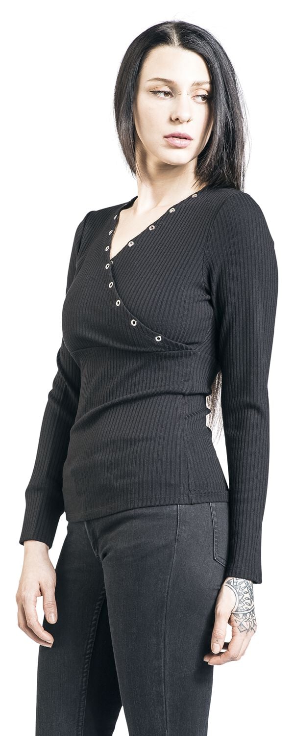 Haut Manches Longues Noir Avec Œillets & Col En V | Black Premium by EMP T-shirt manches longues