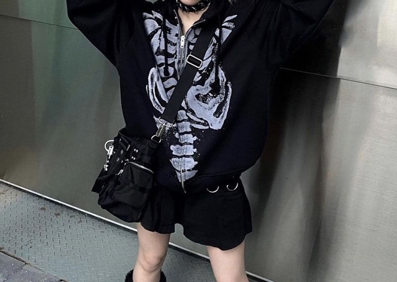 Bolgivy - Skeletprint Hoodie met Rits