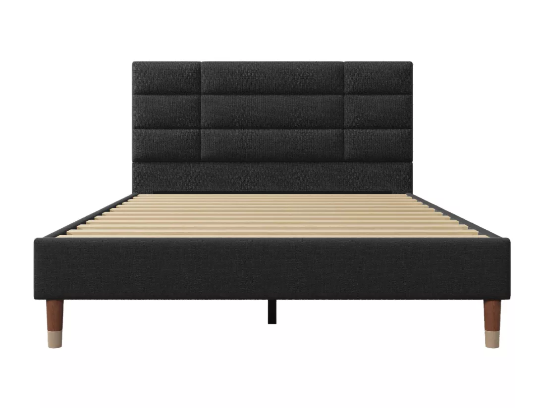 Lit Capitonné Double - 140 X 200 cm - Avec Sommier À Lattes - Tête De Lit - Velours - Noir