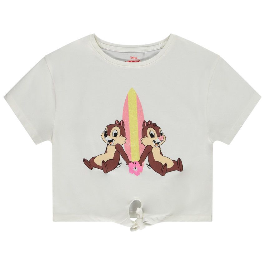 T-shirt manches courtes à nouer print Tic & Tac Disney pour fille - Ecru