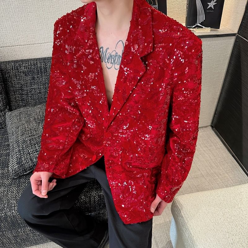 Freehop - Blazer met reverskraag en pailletten, enkelrijs