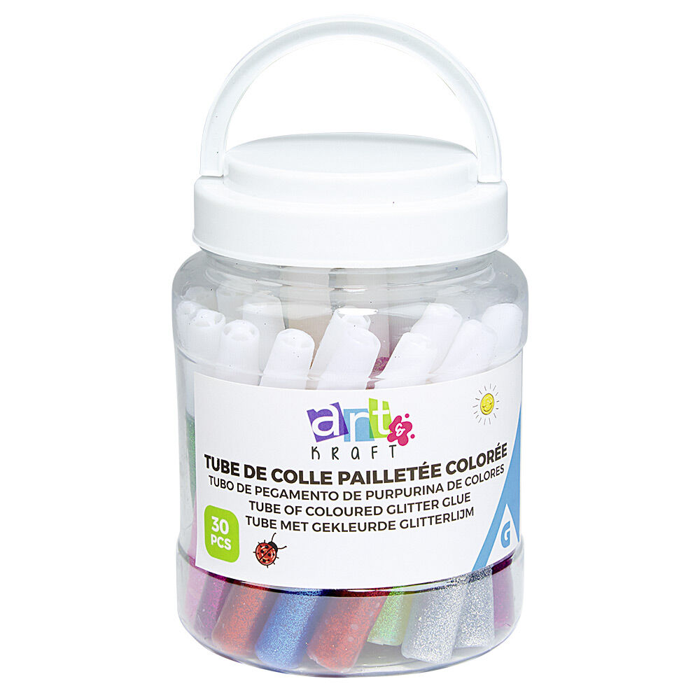 Baril Créatif tubes de colle pailletée colorée 30 pièces