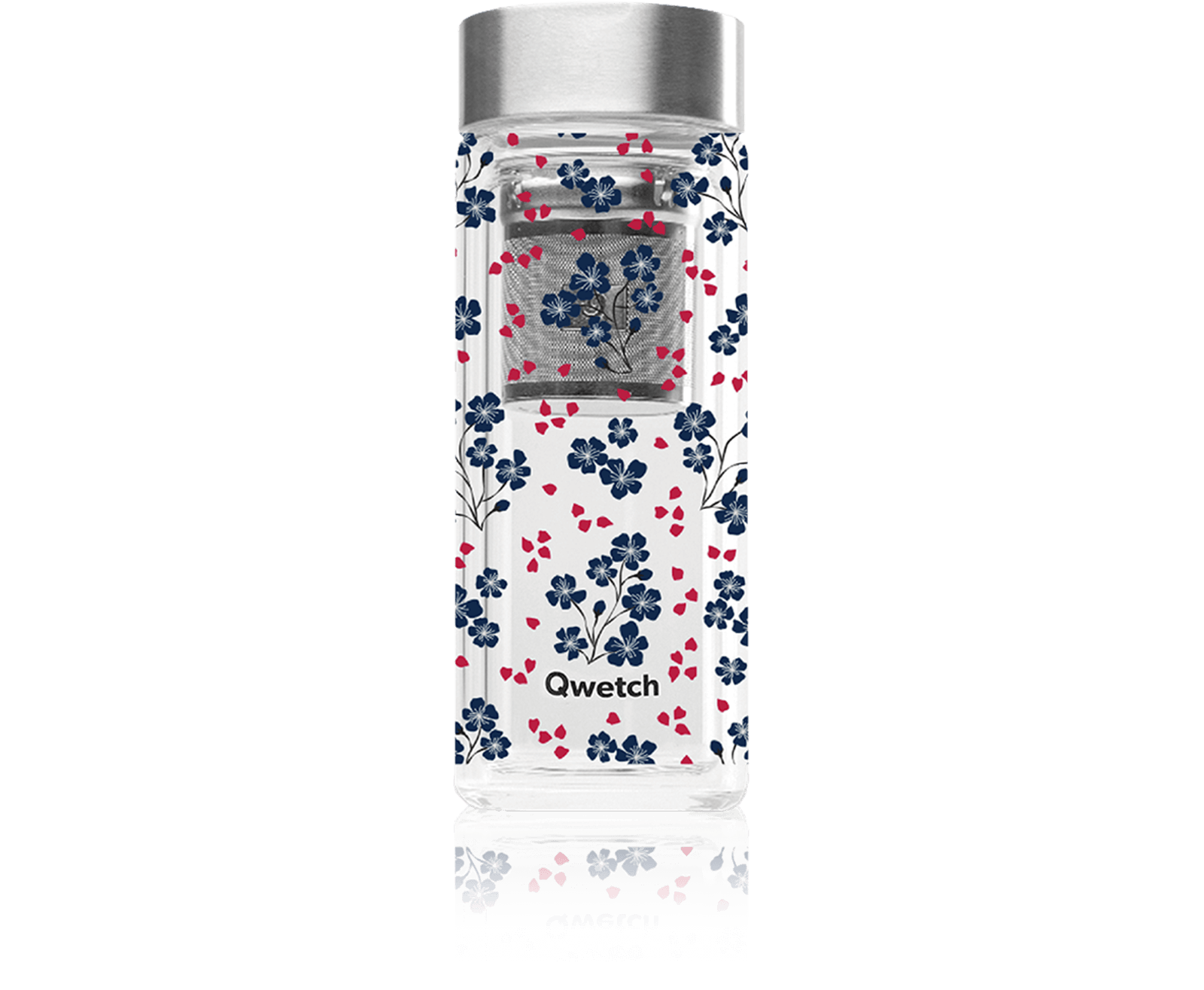 Th&eacute;i&egrave;re nomade en verre 32cl-Avec filtre - QWETCH Motif Hanami Bleu