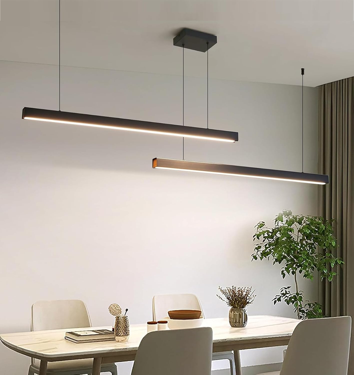 160cm Dimmbare LED Hängelampe esstisch,Schwarz Pendelleuchte mit Fernbedienung,64w Moderne Linear design Hängeleuchte,Esstischlampe hängend Höhenverstellbar Pendellampe,Esszimmerlampe,Bürolampe