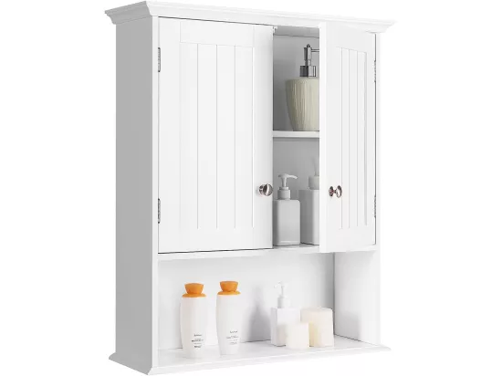 Meuble de salle de bain, armoire murale avec 2 portes et 3 étagères réglable，60x19x71cm