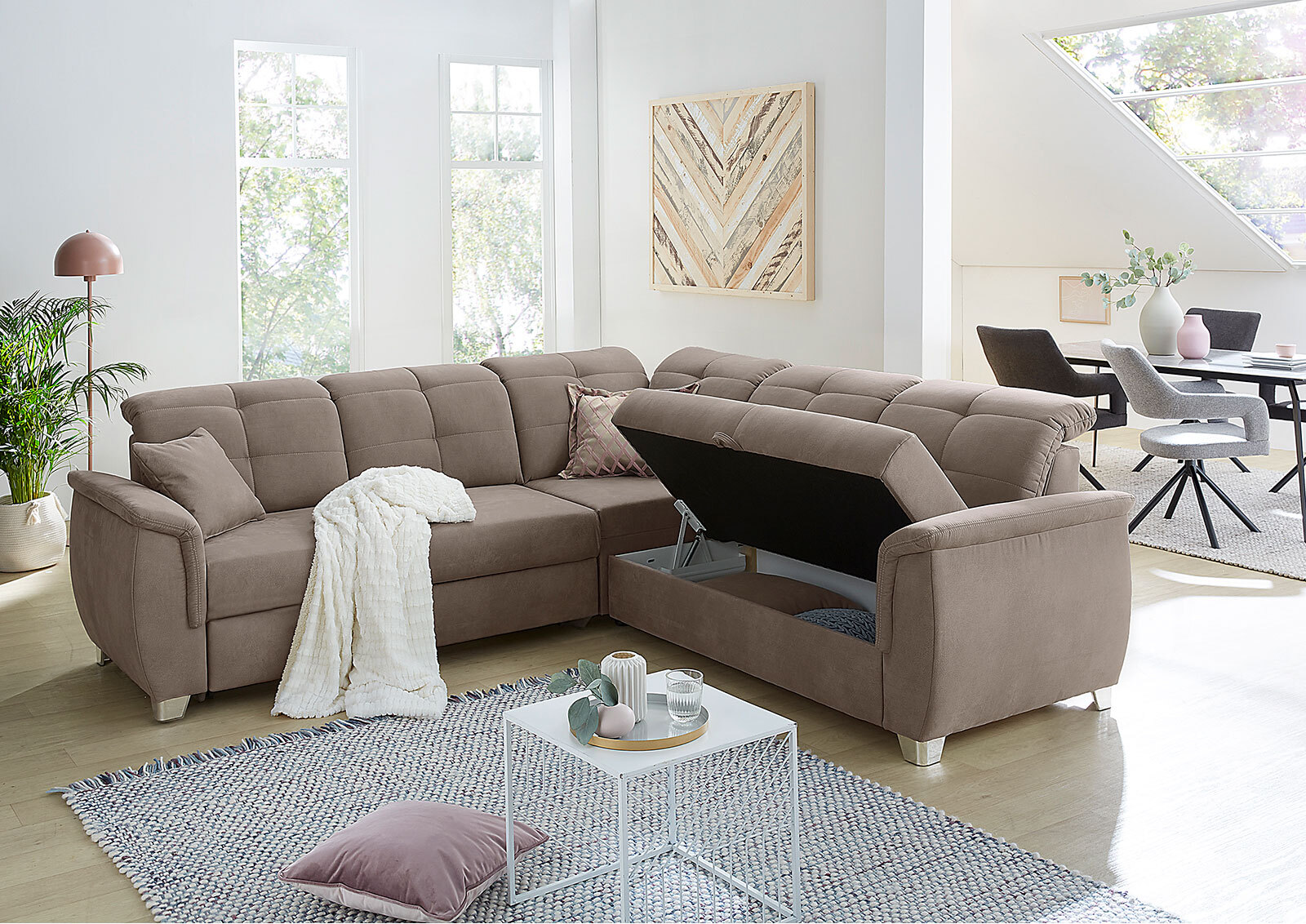 Ecksofa Udine, Microfaserbezug, Bezug u. Bettkasten