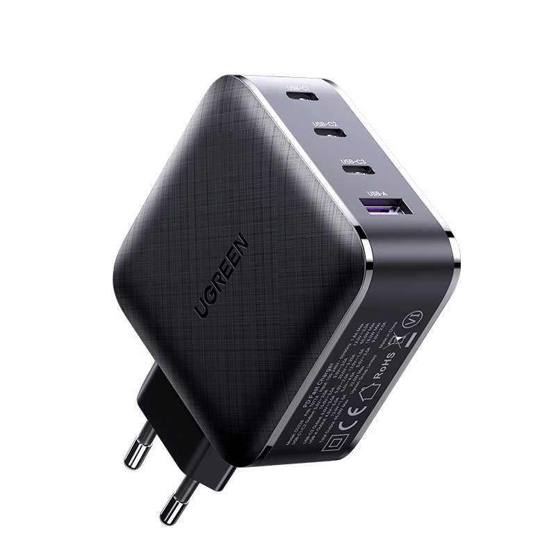 (65W) GaN 3-fach USB C / USB A Ladegerät PD 3.0 / QC 4.0 Netzteil (70774) - Schwarz / Grau