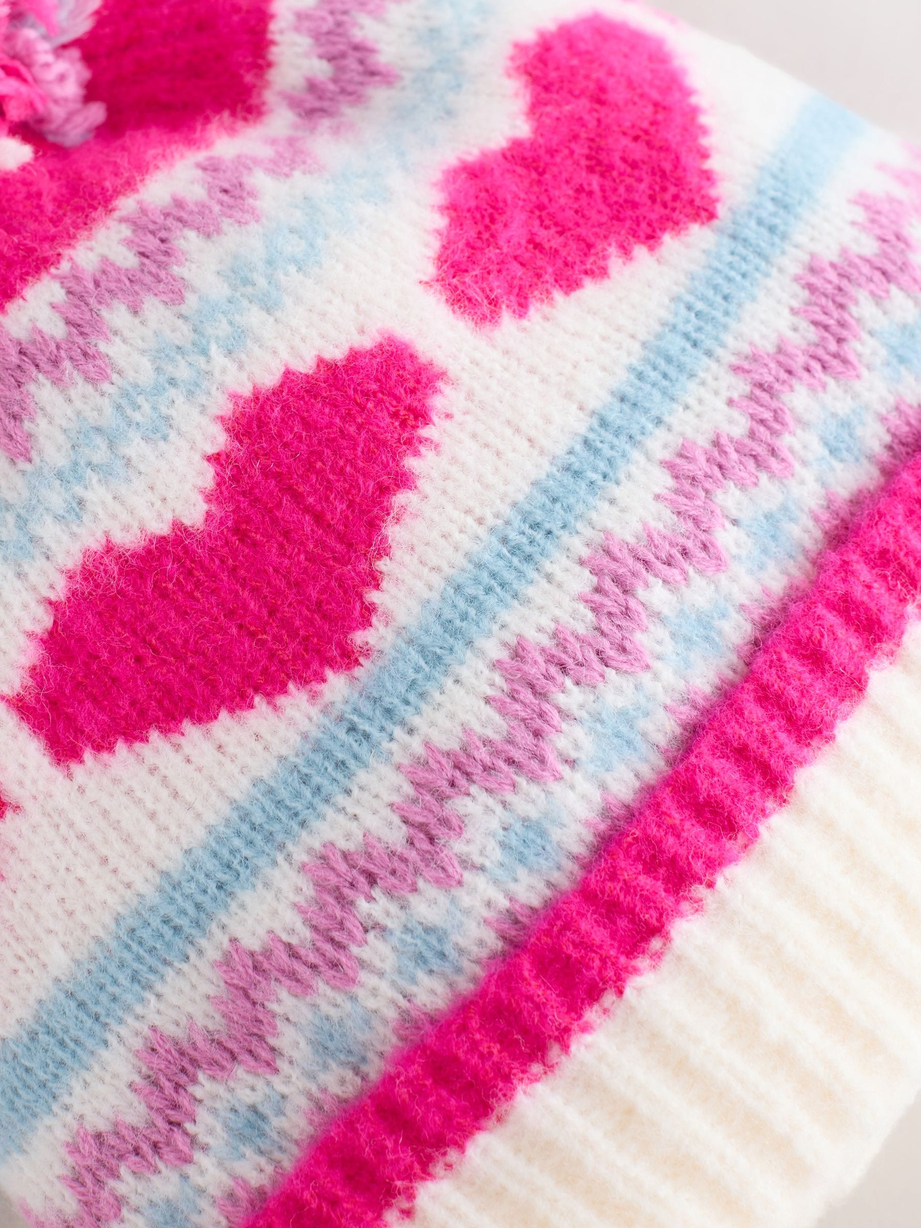 Fluorescerend roze en blauw hart - Beanie-muts met pompon (3mnd-16jr)