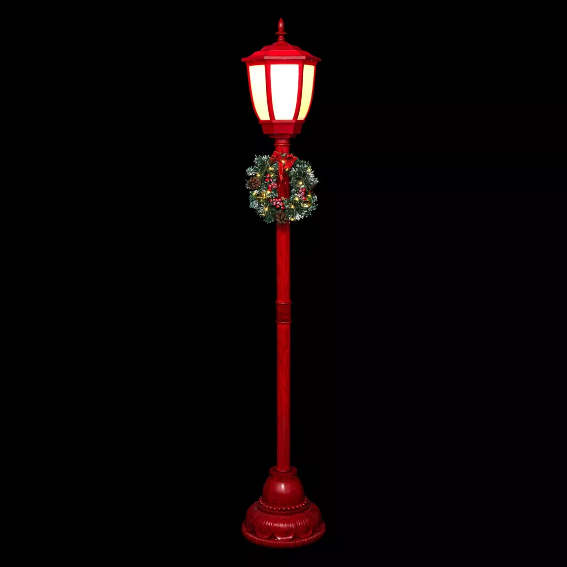Lampadaire de Noël illuminé (H185 cm) London Rouge et Blanc chaud