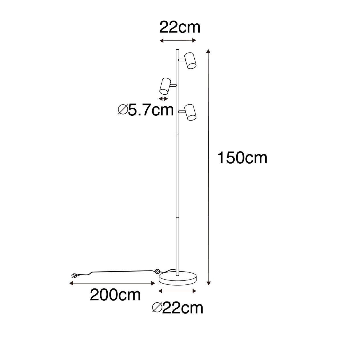 QAZQA - Moderne vloerlamp | Staande lamp | Vloerlamp | Lamp | Lamp, Wit, 3-lichts - Jeana | Woonkamer | Slaapkamer - Staal, Langwerpig - LED-compatibel, GU10