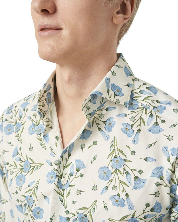 ETON Contemporary Fit White Melange Floral Signature Twill Shirt Hvid