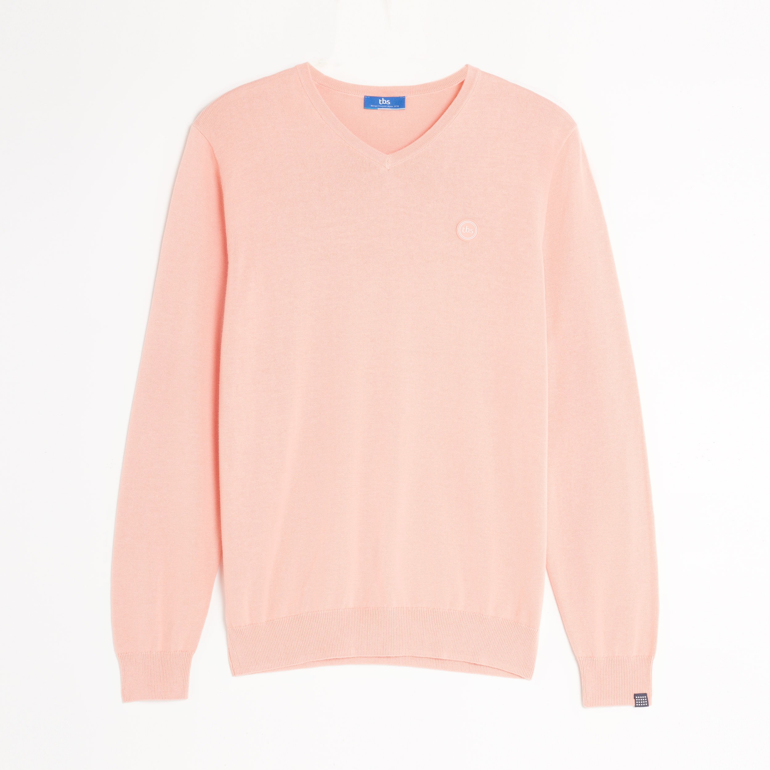 Pull Homme Col V Coton Biologique Rose