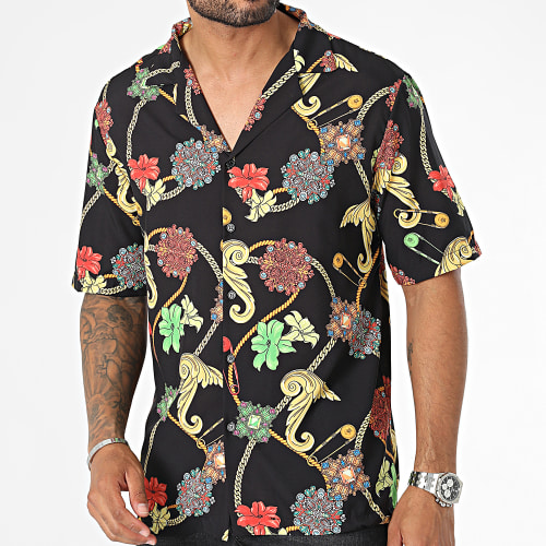Chemise Manches Courtes Noir Renaissance Floral