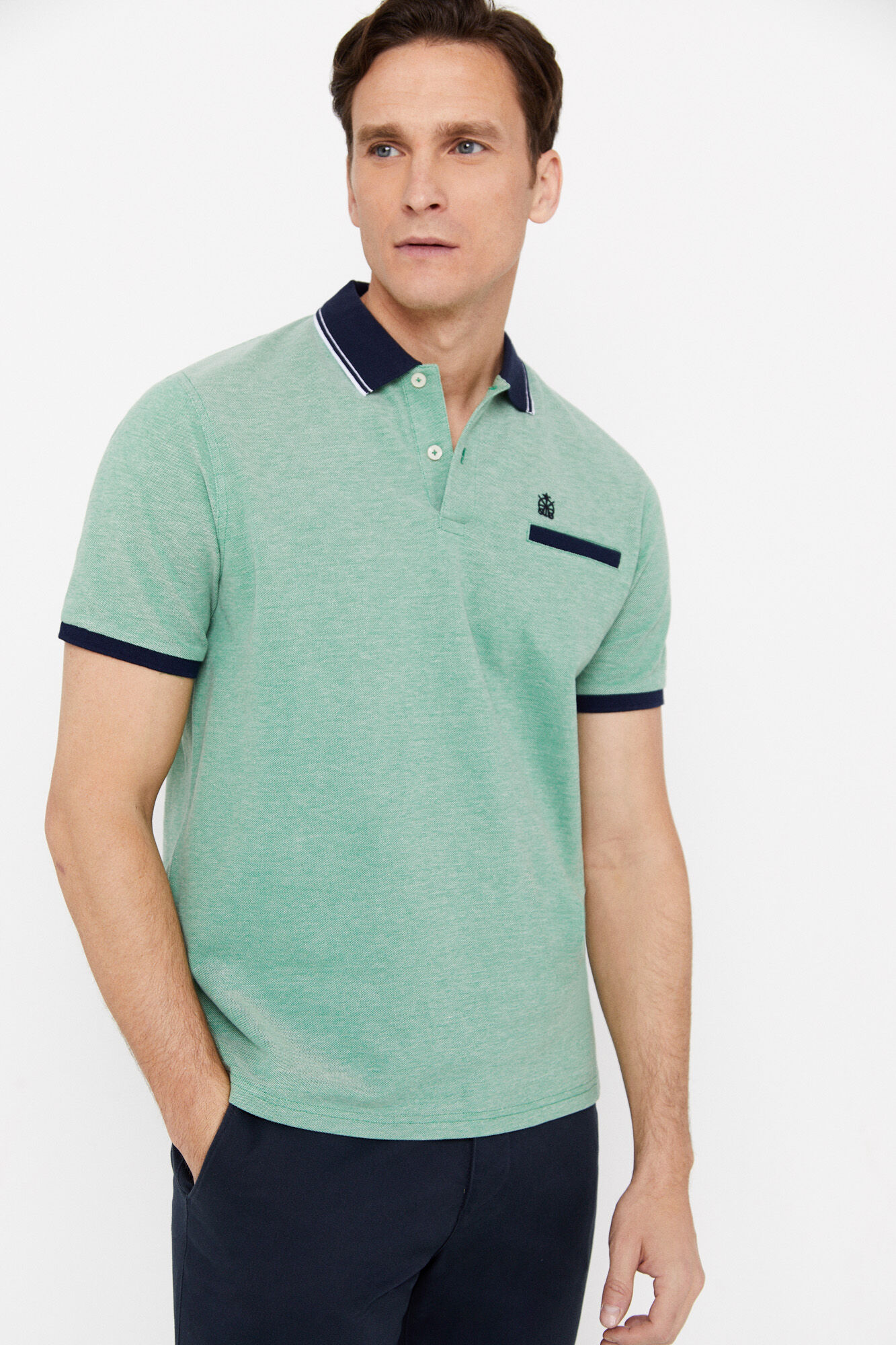 Camisa polo oxford com gola contrastante - Verde