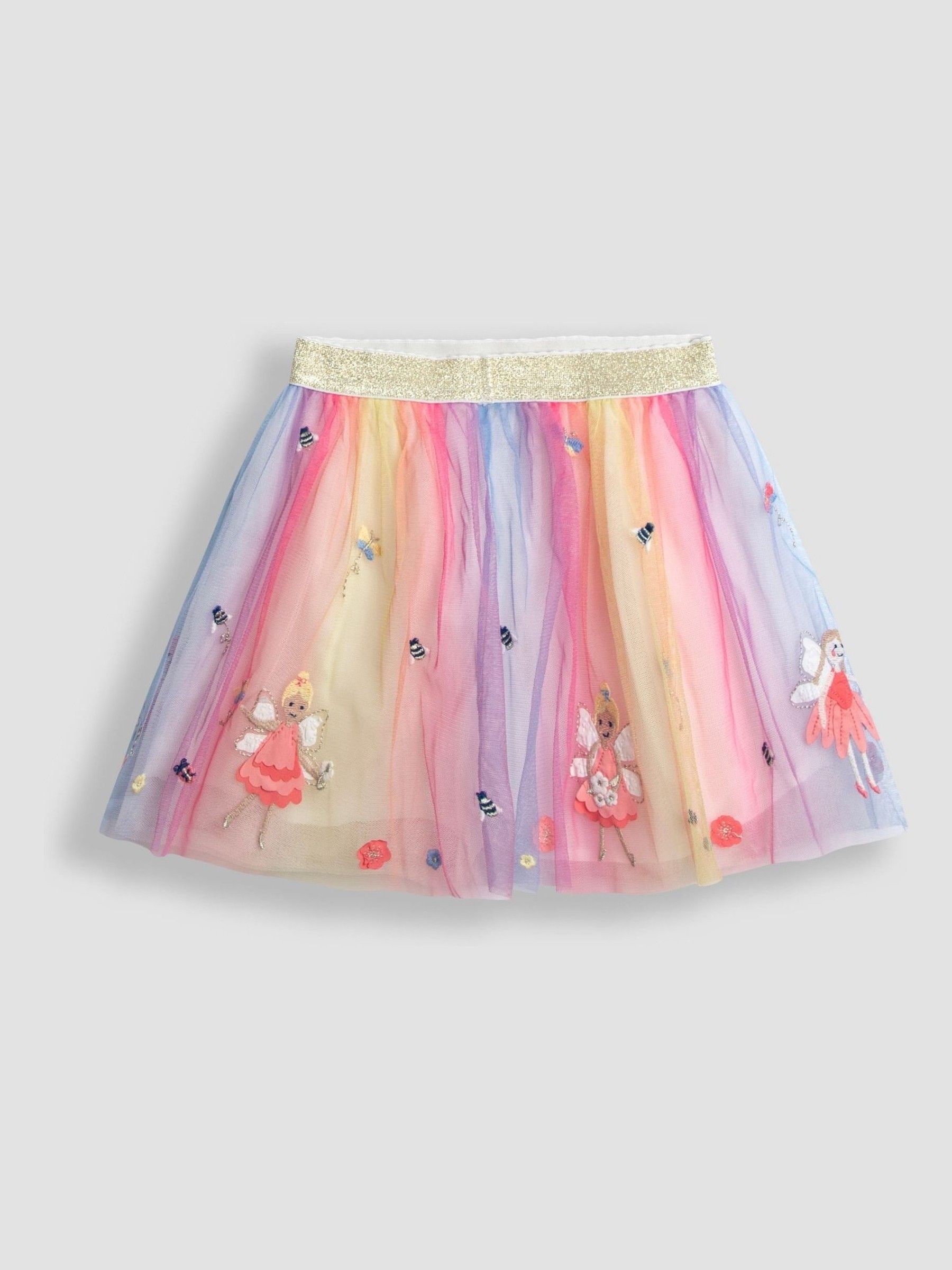 Crèmekleurig met eenhoorn - JoJo Maman Bébé Frill Sleeve Top & Tulle Skirt Set