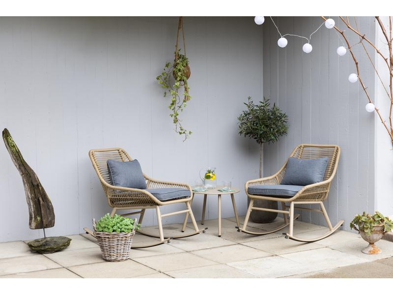 COCON Loungeset Minusio, Beige/Grau, 2 Sitzplätze Zwei Schaukelstühle und ein Tisch für Garten, Terrasse oder Balkon
