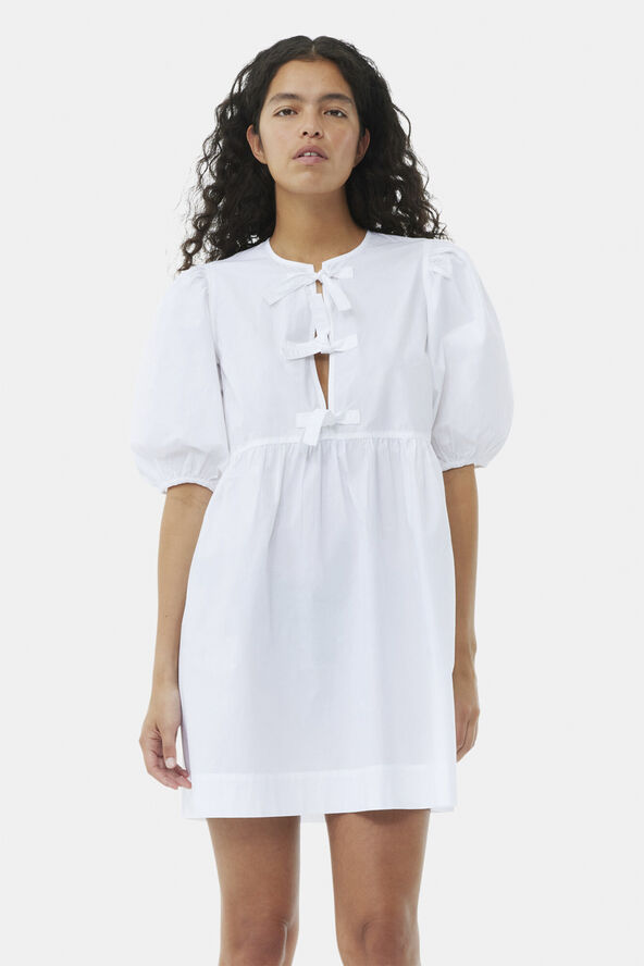 Ganni Cotton Poplin Tie String Mini Dress Bright white
