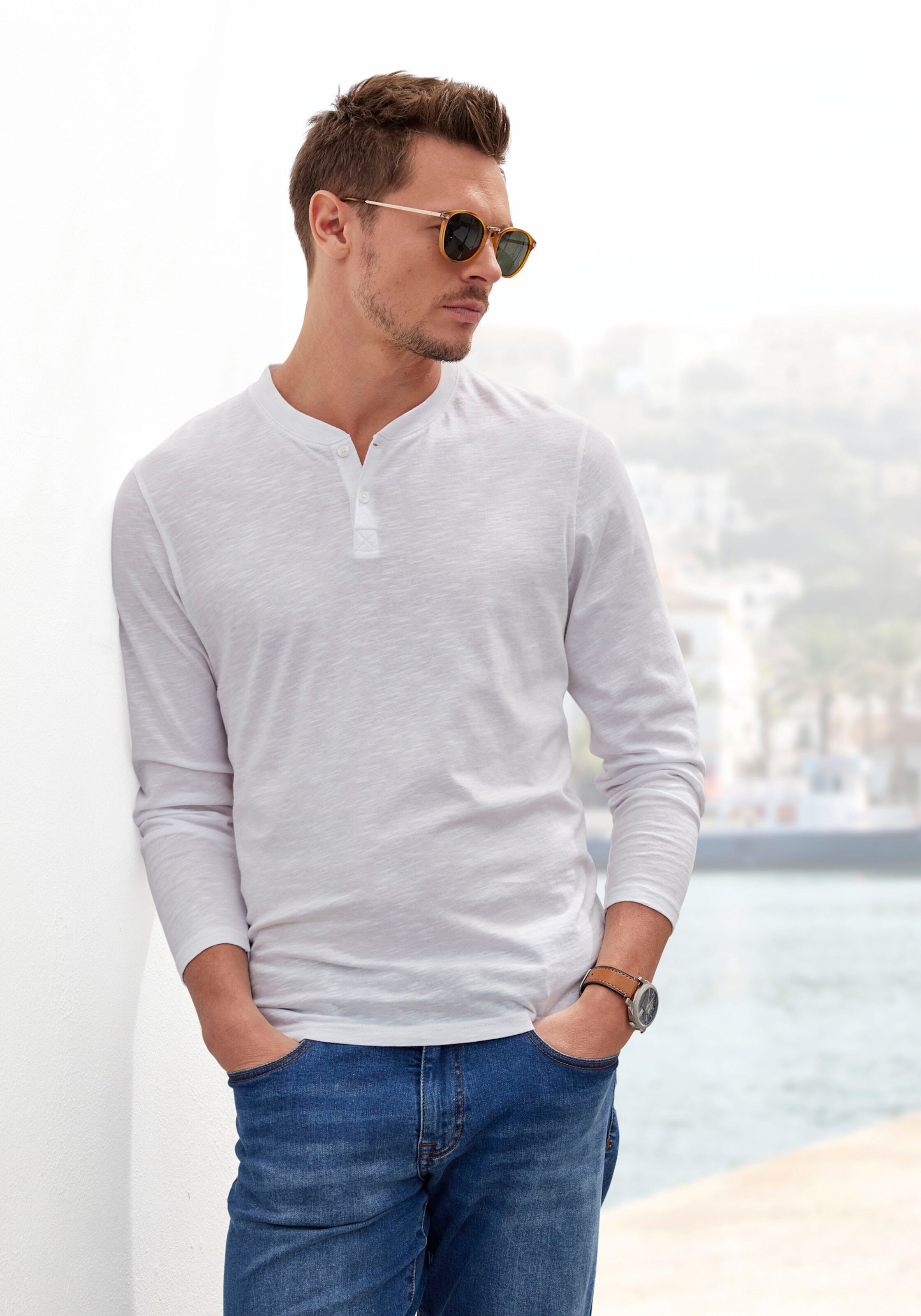 H.I.S Henleyshirt in weiß
