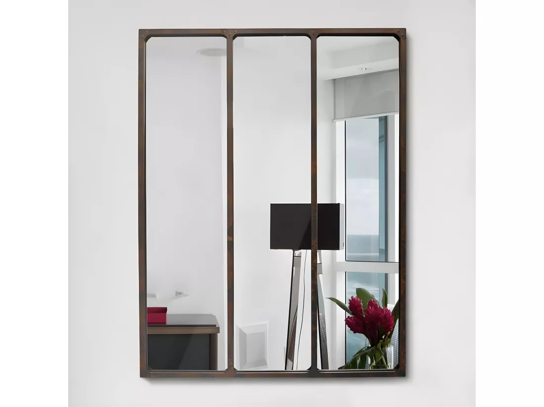 Léon - Miroir verrière style industriel 90x120 : Couleur - Métal oxydé