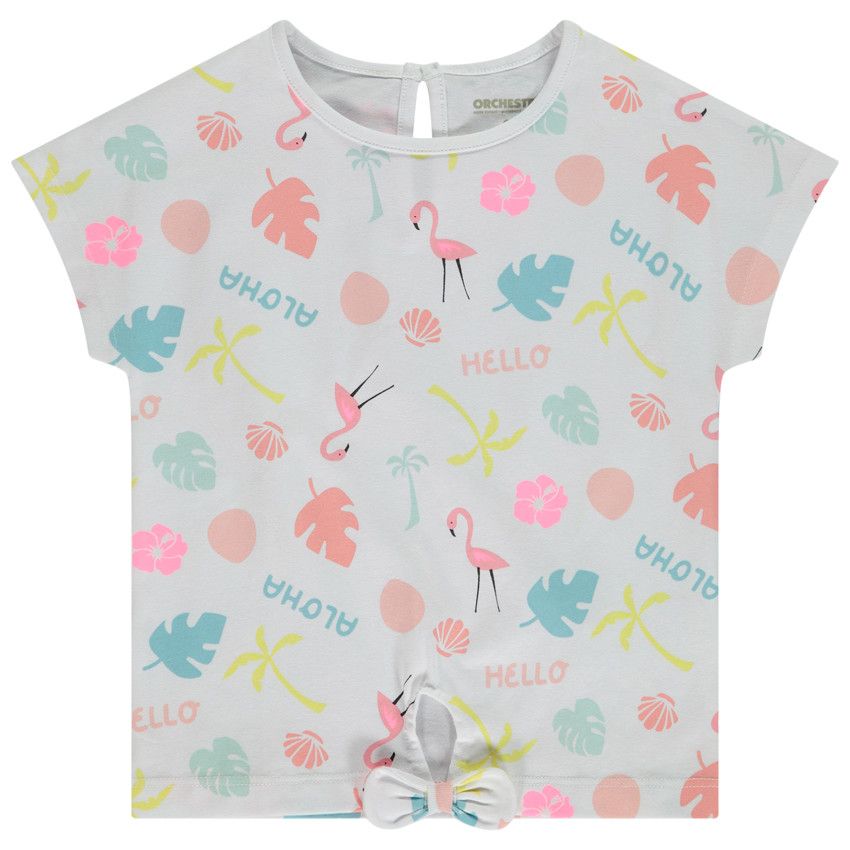 T-shirt manches courtes imprimé effet noué pour bébé fille - Blanc