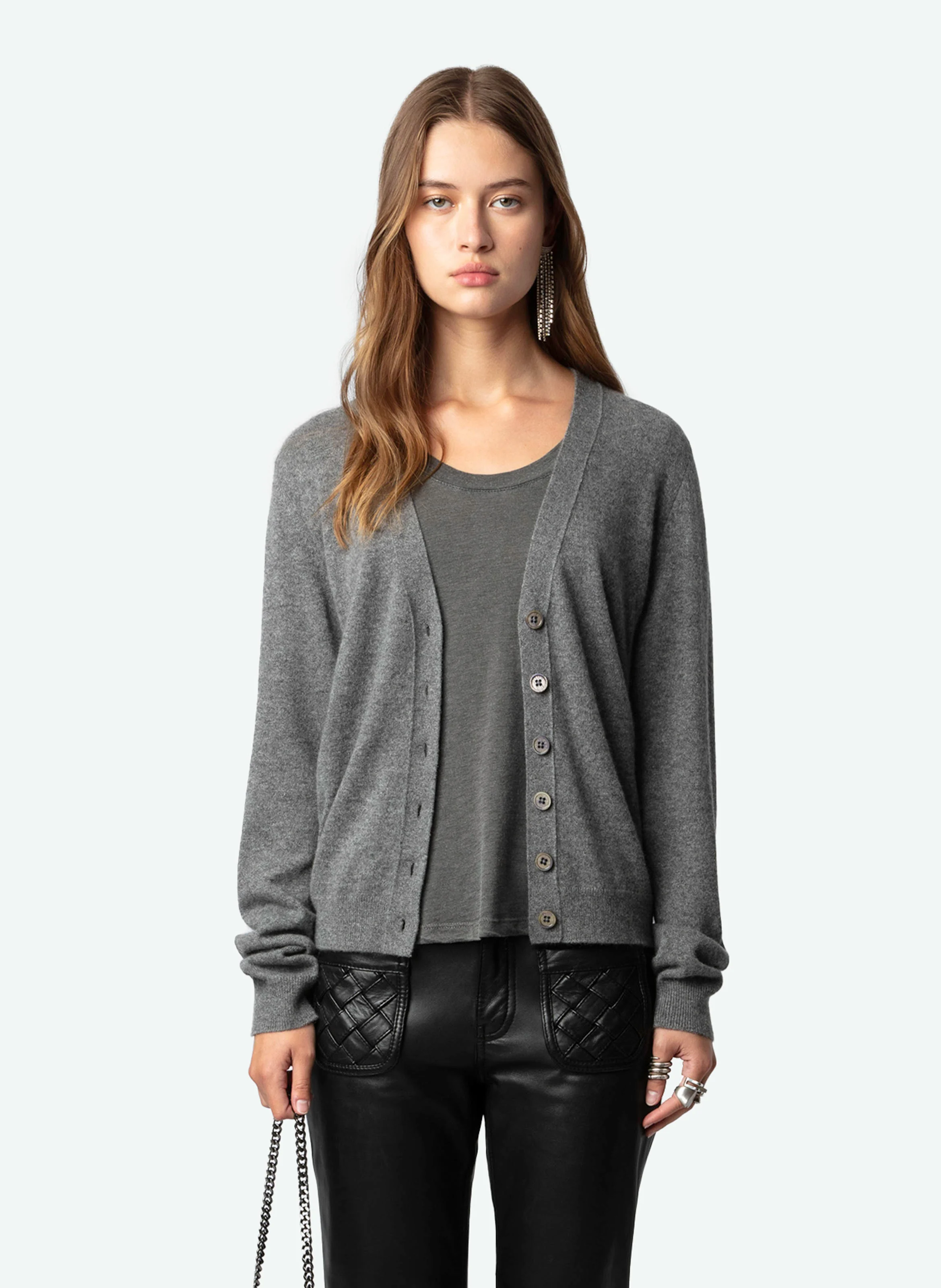 JEMMY - Cardigan à patch en cachemire | Gris