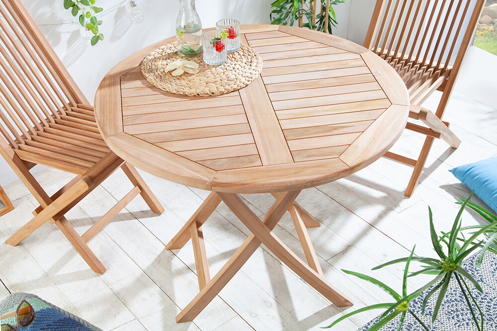 riess-ambiente Gartentisch EMPIRE TEAK - 90cm Teakholz rund klappbar Balkontisch Outdoor massiv