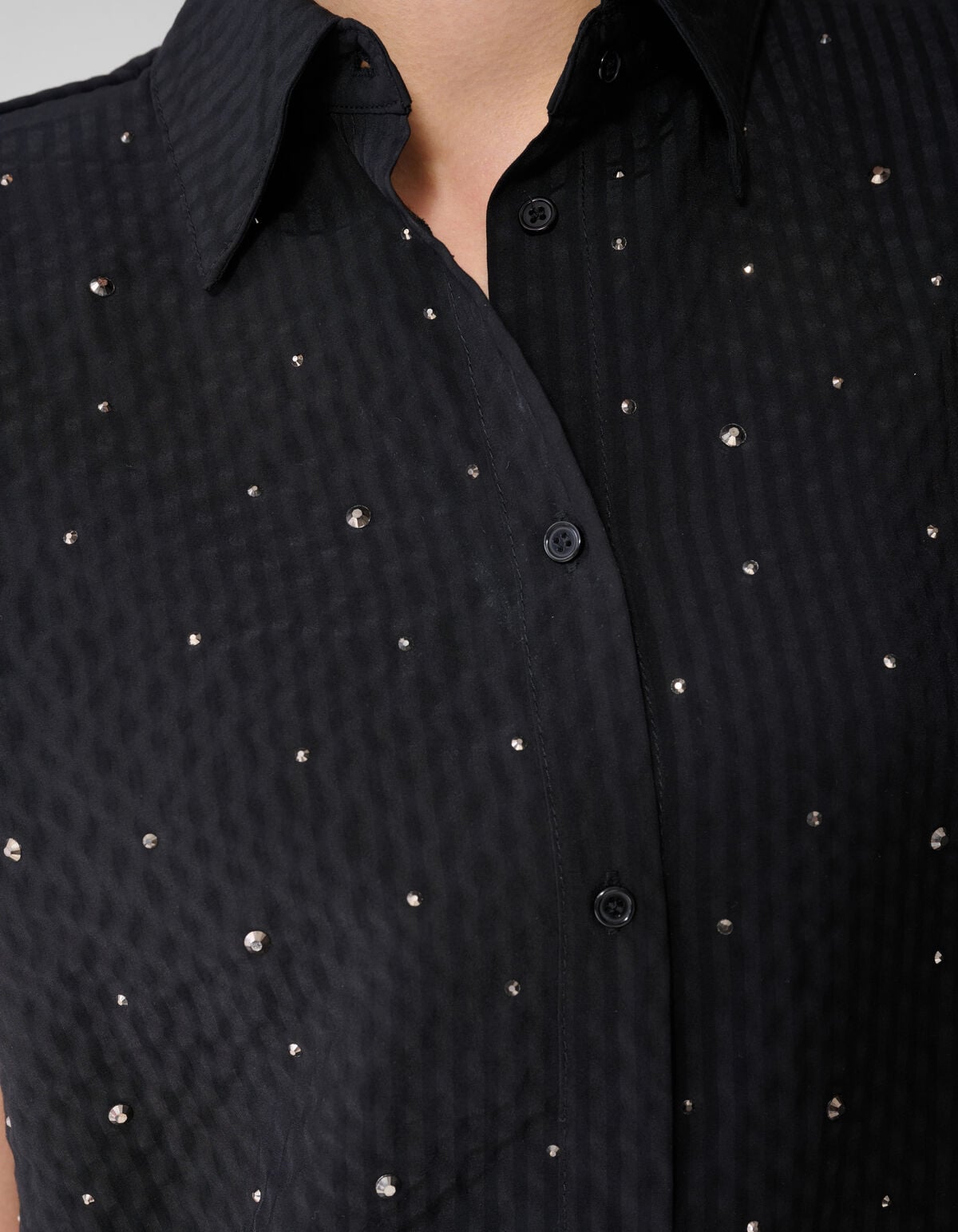 Strass Stripe Blouse Zwart